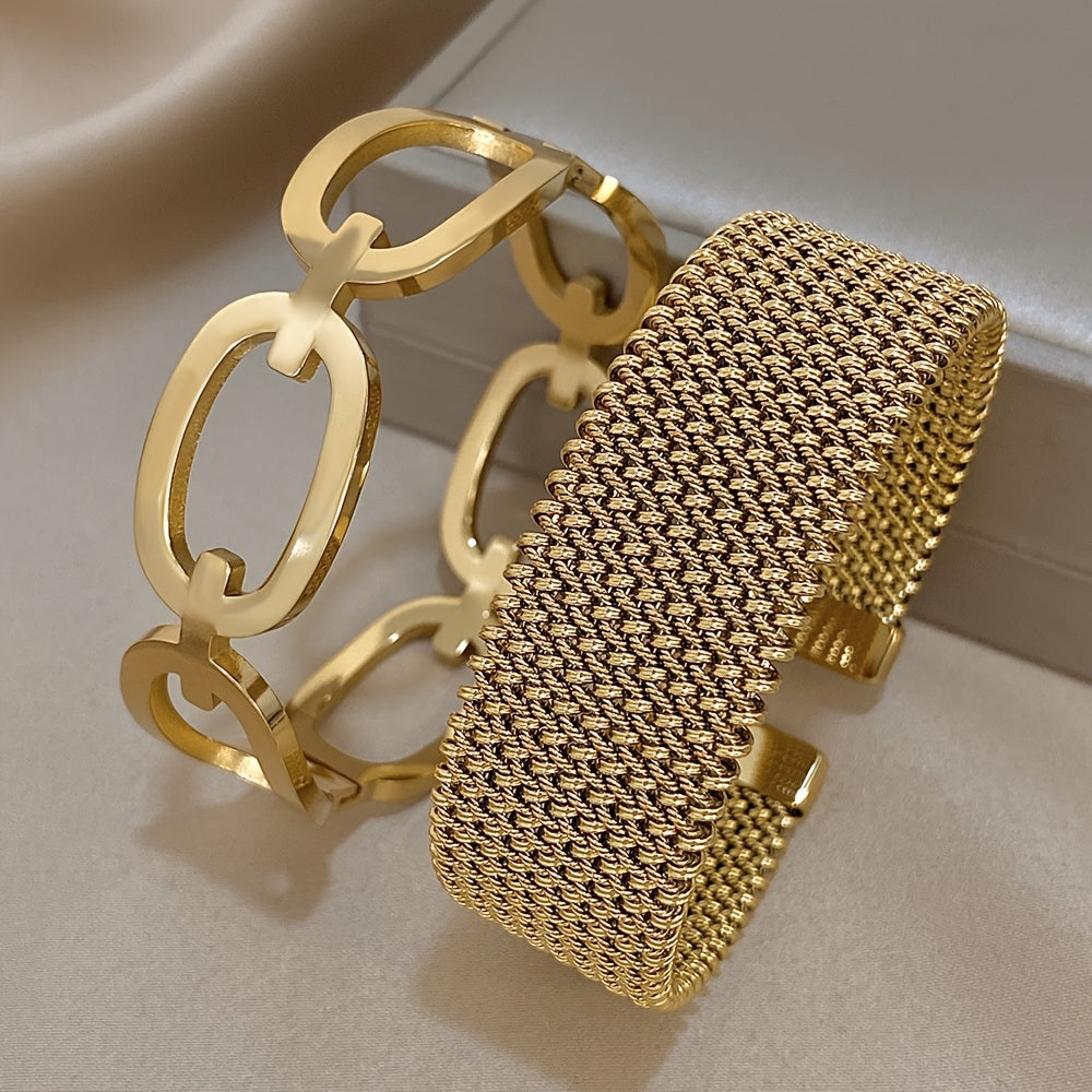 Coppia di Braccialetti Chic Dorati – Acciaio Inossidabile 304 con Design Geometrico Vuoto