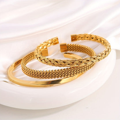 Braccialetti Unisex in Acciaio 304 Placcati Oro 18K – 3 pezzi, design sportivo minimalista, resistenti e versatili per ogni outfit.