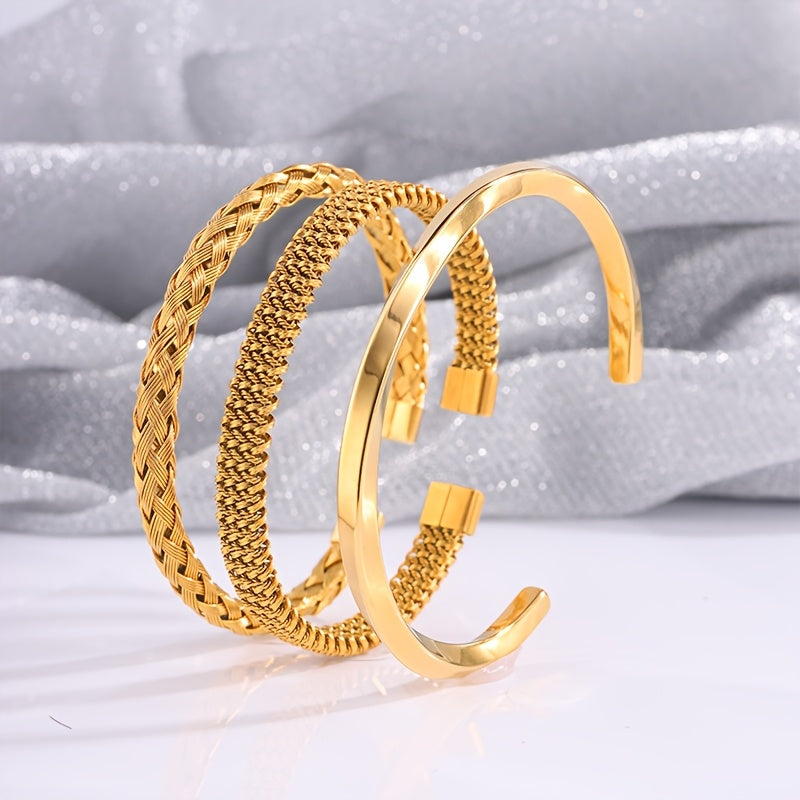 Braccialetti Unisex in Acciaio 304 Placcati Oro 18K – 3 pezzi, design sportivo minimalista, resistenti e versatili per ogni outfit.