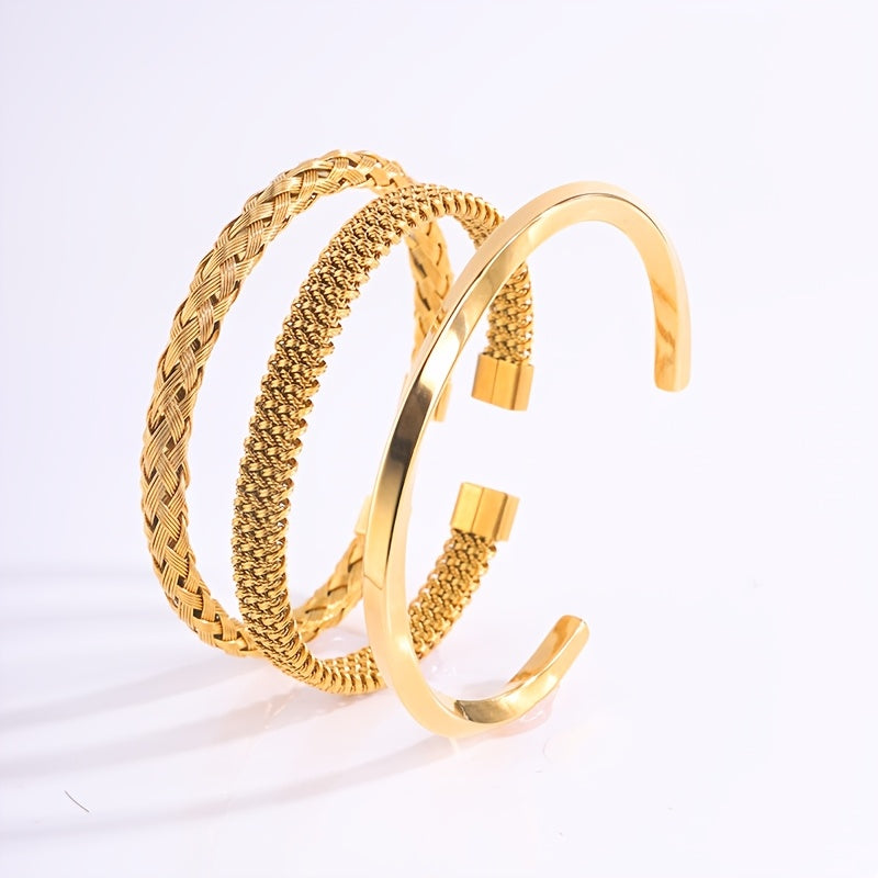 Braccialetti Unisex in Acciaio 304 Placcati Oro 18K – 3 pezzi, design sportivo minimalista, resistenti e versatili per ogni outfit.