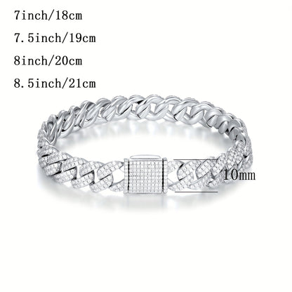 Bracciale Cubano in Argento Sterling S925 con Moissanite 10.4–15.3CT – Lusso Street Unisex, 32.4g, Regalo per Lui/Lei.