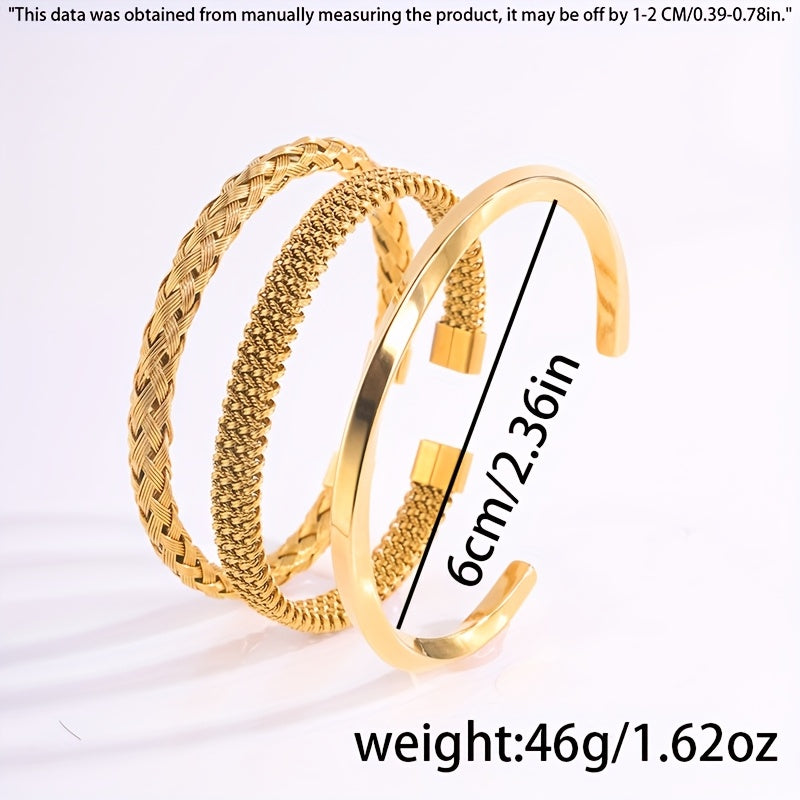 Braccialetti Unisex in Acciaio 304 Placcati Oro 18K – 3 pezzi, design sportivo minimalista, resistenti e versatili per ogni outfit.