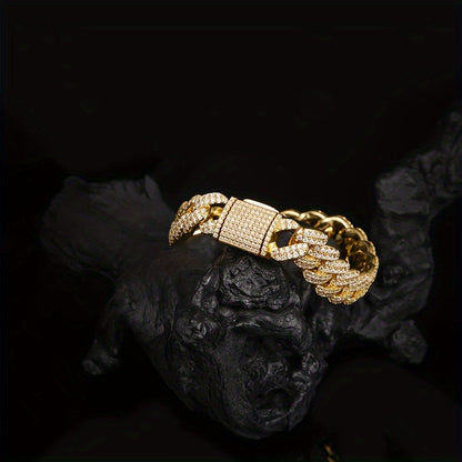 Bracciale Cubano in Argento Sterling S925 con Moissanite 10.4–15.3CT – Lusso Street Unisex, 32.4g, Regalo per Lui/Lei.