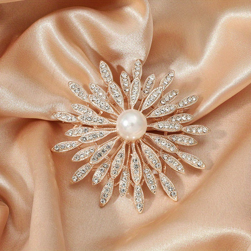 Essenzia - Spilla a doppio strato di lusso con perle di imitazione e strass