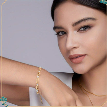 Bracciale a catena d'oro con anello di Moissanite intarsiato in argento 925