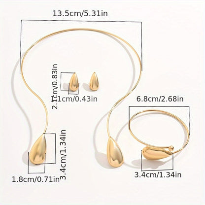 Linea - 4 Pezzi Set di Orecchini a Goccia Eleganti Geometrici Lucidi, Bracciale e Collana per Donne