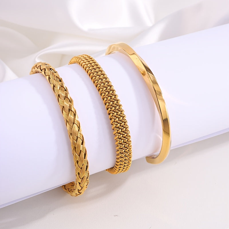 Braccialetti Unisex in Acciaio 304 Placcati Oro 18K – 3 pezzi, design sportivo minimalista, resistenti e versatili per ogni outfit.