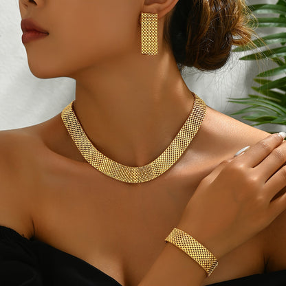 Donna+ Elegance - Completo di quattro pezzi con orecchini e collana in morbido raso esagerato, perfetto per accessori da sposa femminili