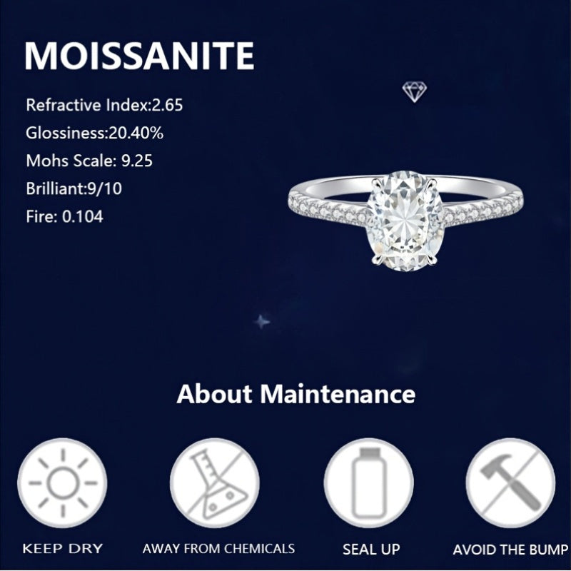 Donna+ Luxe – 925 Sterling Argento 2 Carati Anello Moissanite, Design Alla Moda,