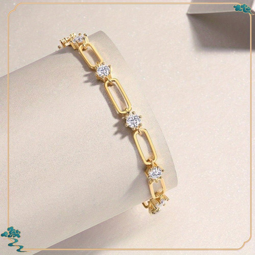 Bracciale a catena d'oro con anello di Moissanite intarsiato in argento 925