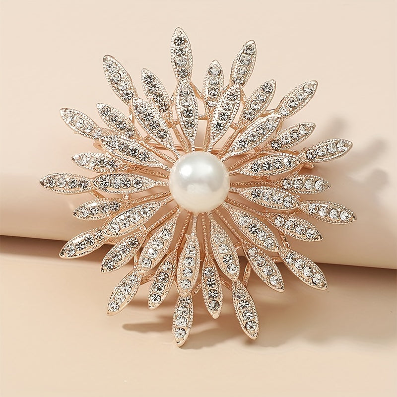 Essenzia - Spilla a doppio strato di lusso con perle di imitazione e strass