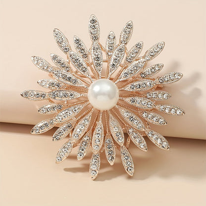 Essenzia - Spilla a doppio strato di lusso con perle di imitazione e strass