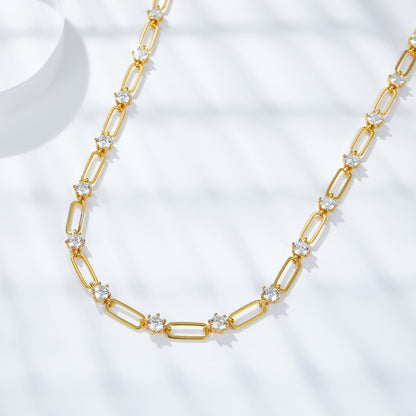 Bracciale a catena d'oro con anello di Moissanite intarsiato in argento 925