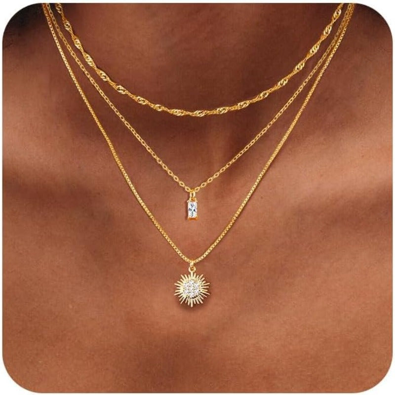 Collane d'oro per donne, Collana d'oro stratificata, Ciondoli in oro placcato 14K,