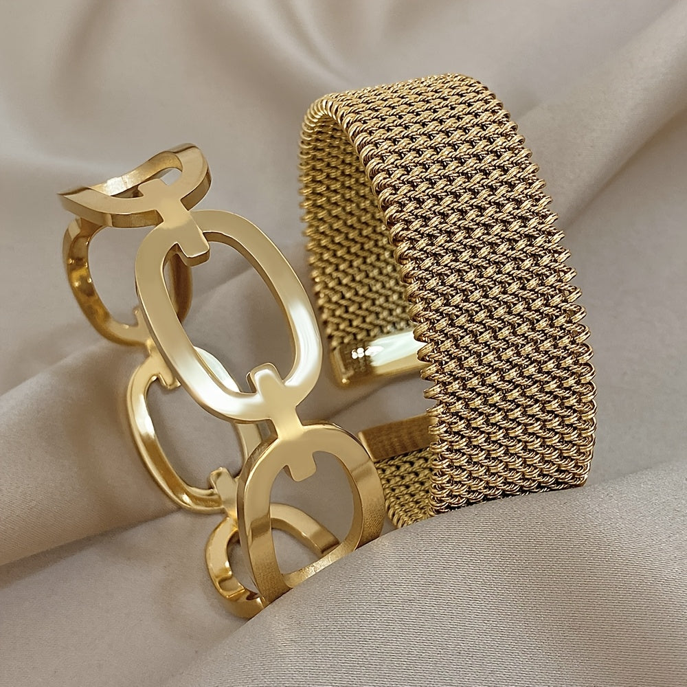 Coppia di Braccialetti Chic Dorati – Acciaio Inossidabile 304 con Design Geometrico Vuoto