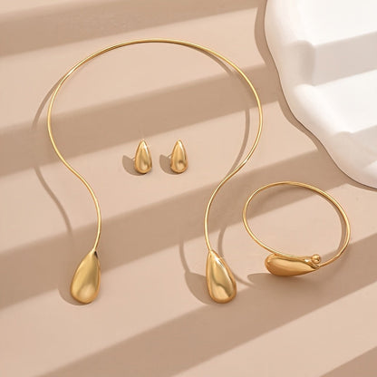 Linea - 4 Pezzi Set di Orecchini a Goccia Eleganti Geometrici Lucidi, Bracciale e Collana per Donne
