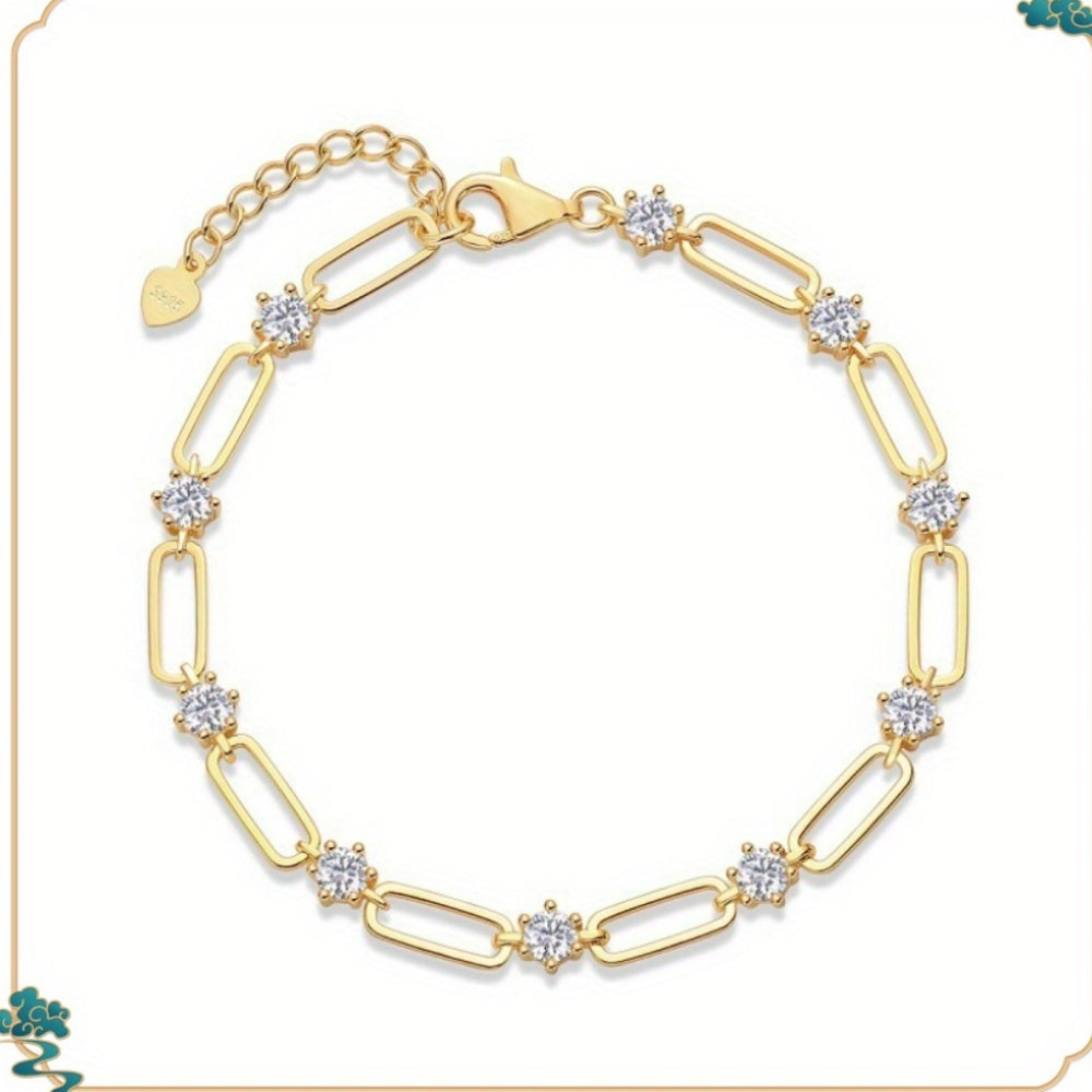 Bracciale a catena d'oro con anello di Moissanite intarsiato in argento 925