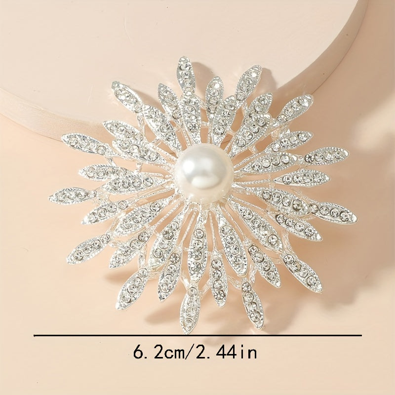 Essenzia - Spilla a doppio strato di lusso con perle di imitazione e strass