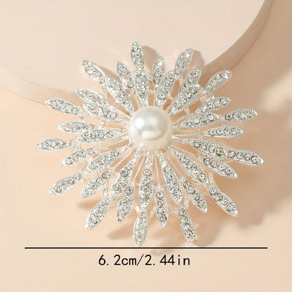 Essenzia - Spilla a doppio strato di lusso con perle di imitazione e strass