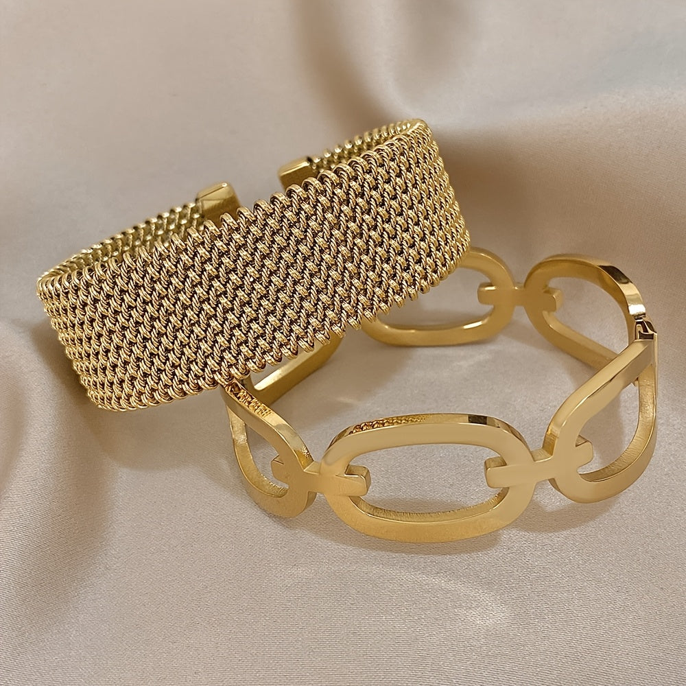 Coppia di Braccialetti Chic Dorati – Acciaio Inossidabile 304 con Design Geometrico Vuoto