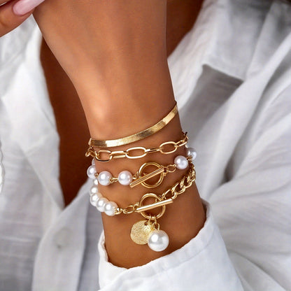 Bracciali Boho Chic con Perline -  Pezzi Set di Bracciali a Strati con Perline Dorate per Donne