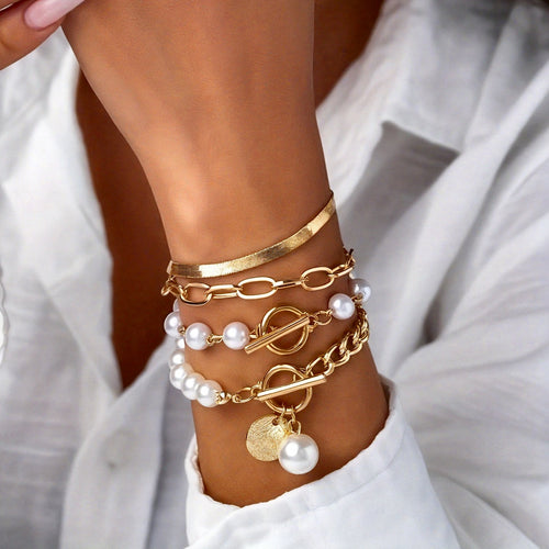 Bracciali Boho Chic con Perline -  Pezzi Set di Bracciali a Strati con Perline Dorate per Donne