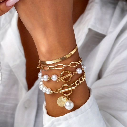 Bracciali Boho Chic con Perline -  Pezzi Set di Bracciali a Strati con Perline Dorate per Donne