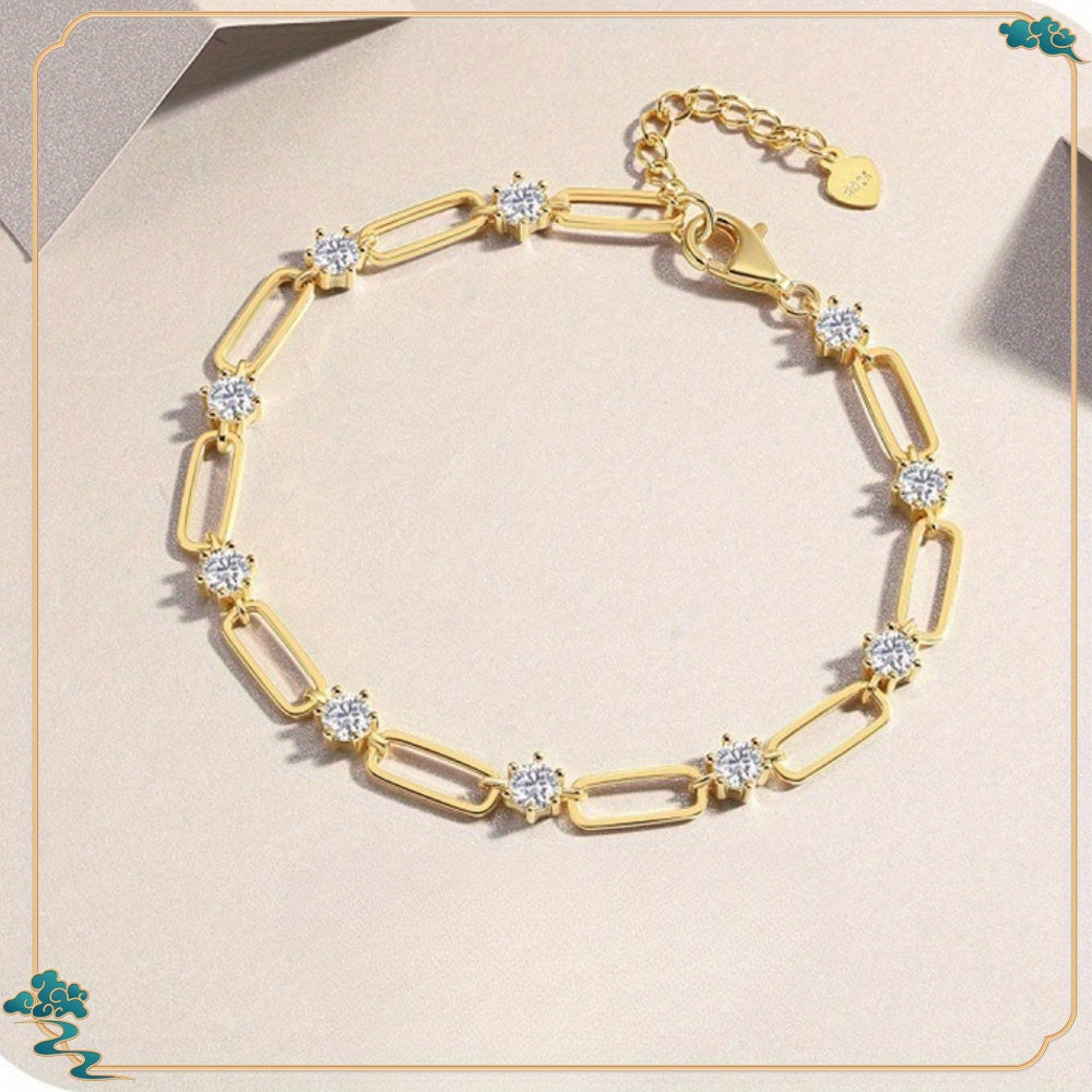 Bracciale a catena d'oro con anello di Moissanite intarsiato in argento 925