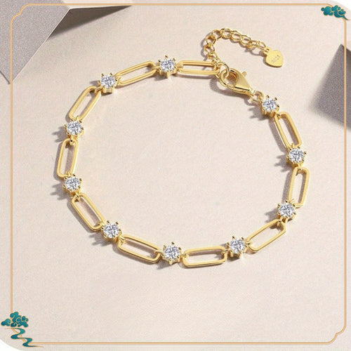 Bracciale a catena d'oro con anello di Moissanite intarsiato in argento 925