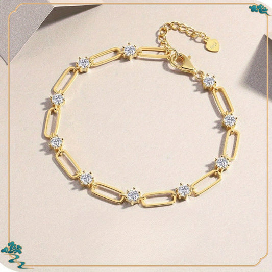 Bracciale a catena d'oro con anello di Moissanite intarsiato in argento 925