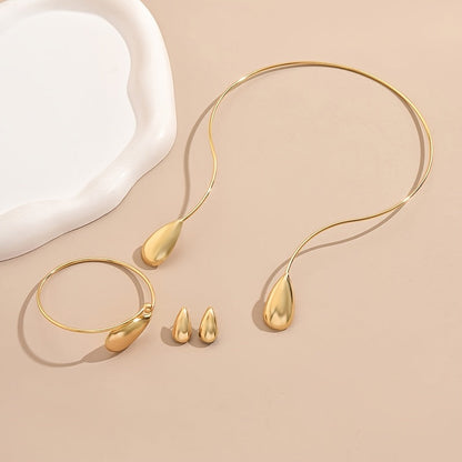 Linea - 4 Pezzi Set di Orecchini a Goccia Eleganti Geometrici Lucidi, Bracciale e Collana per Donne