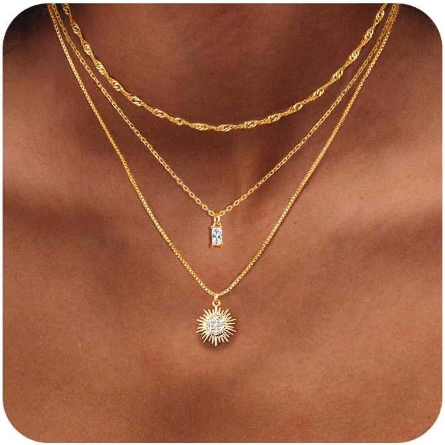 Collane d'oro per donne, Collana d'oro stratificata, Ciondoli in oro placcato 14K,