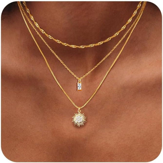 Collane d'oro per donne, Collana d'oro stratificata, Ciondoli in oro placcato 14K,