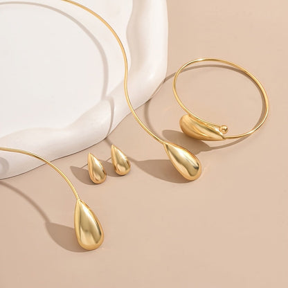 Linea - 4 Pezzi Set di Orecchini a Goccia Eleganti Geometrici Lucidi, Bracciale e Collana per Donne