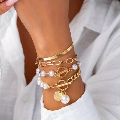 Bracciali Boho Chic con Perline -  Pezzi Set di Bracciali a Strati con Perline Dorate per Donne