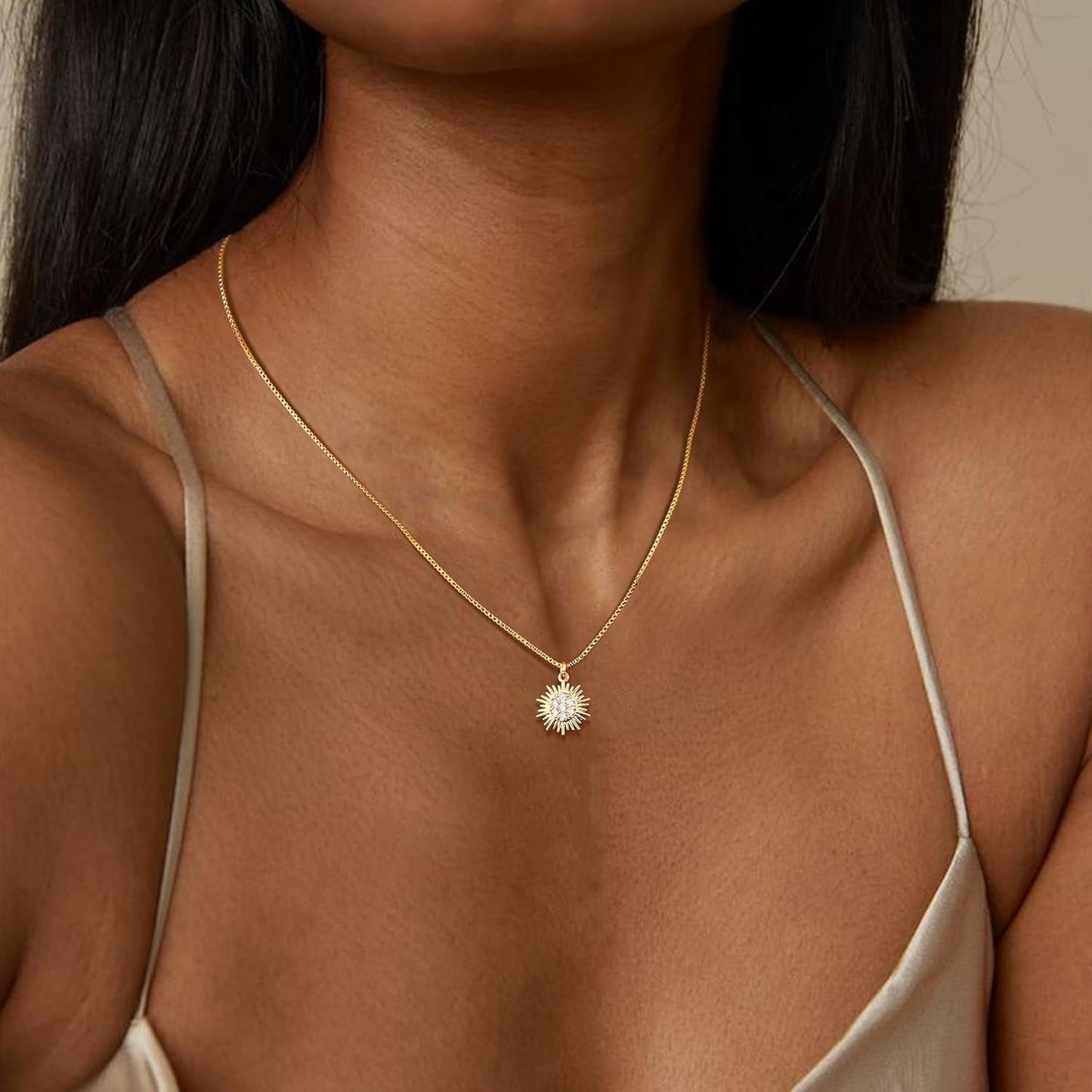 Collane d'oro per donne, Collana d'oro stratificata, Ciondoli in oro placcato 14K,