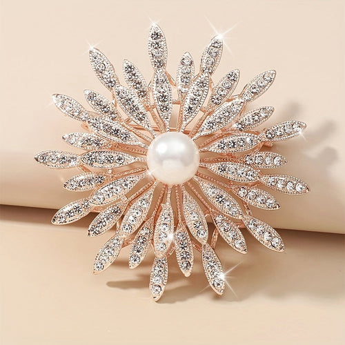 Essenzia - Spilla a doppio strato di lusso con perle di imitazione e strass