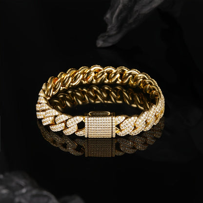 Bracciale Cubano in Argento Sterling S925 con Moissanite 10.4–15.3CT – Lusso Street Unisex, 32.4g, Regalo per Lui/Lei.