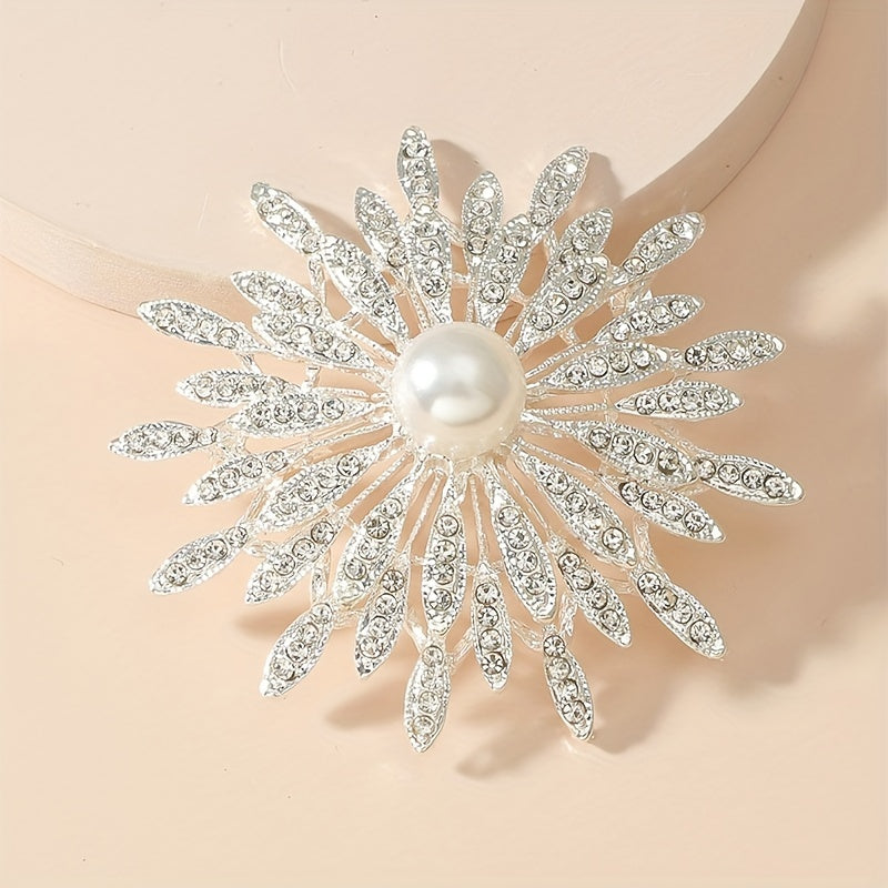 Essenzia - Spilla a doppio strato di lusso con perle di imitazione e strass