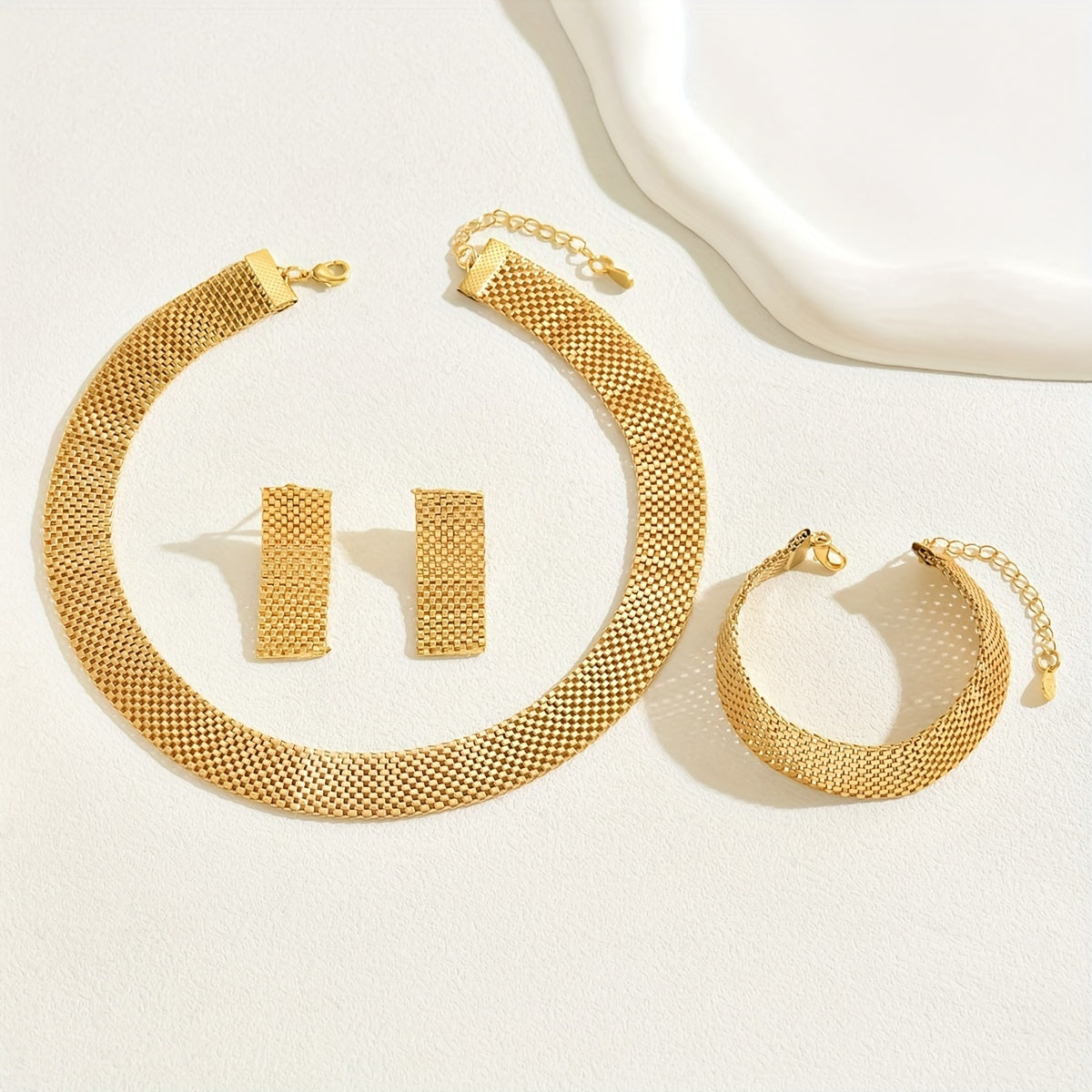 Donna+ Elegance - Completo di quattro pezzi con orecchini e collana in morbido raso esagerato, perfetto per accessori da sposa femminili