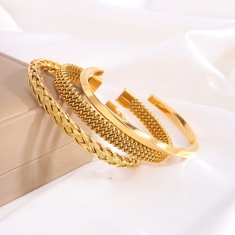 Braccialetti Unisex in Acciaio 304 Placcati Oro 18K – 3 pezzi, design sportivo minimalista, resistenti e versatili per ogni outfit.