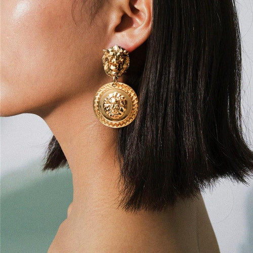 Gold Lioness Vintage Drop Earrings