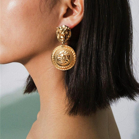 Gold Lioness Vintage Drop Earrings