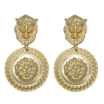 Gold Lioness Vintage Drop Earrings
